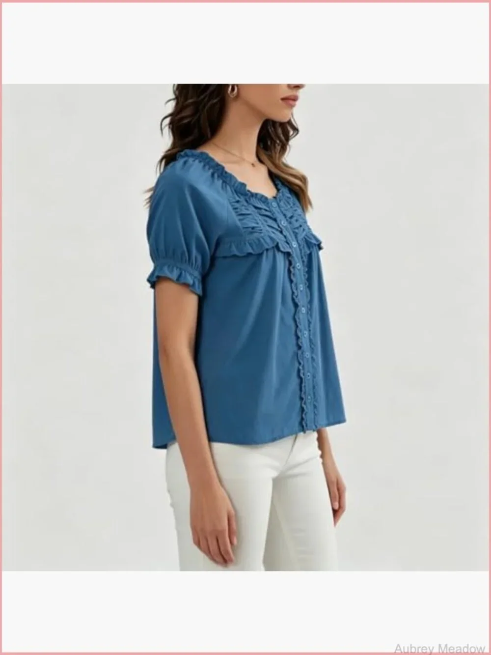 Lace Trim Cardigan Short Sleeve Button Down Ruffle Blouse Boho Y2K Top
